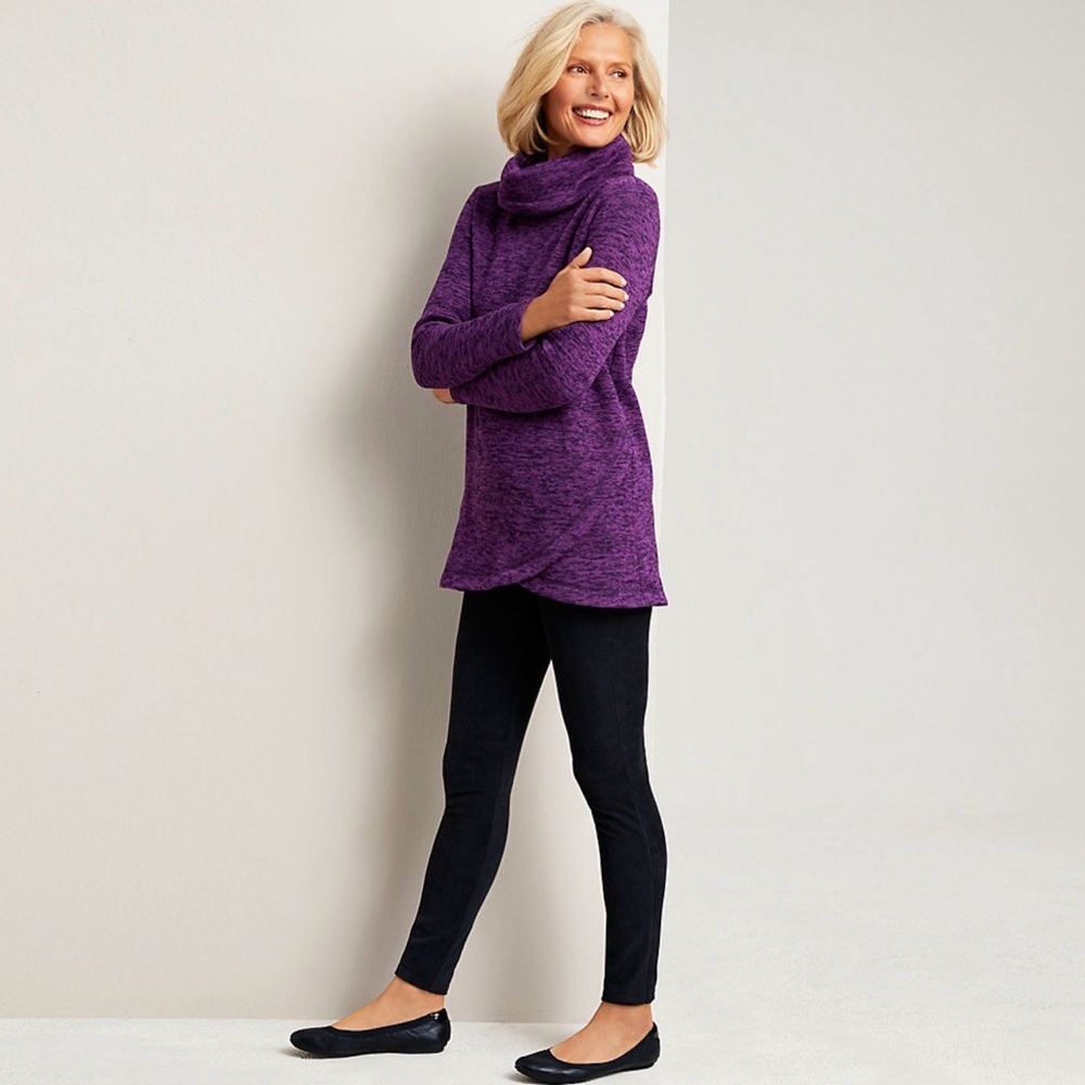 Lands' End Heathered Purple Cowl Neck Long Length Sweater size large 14-16